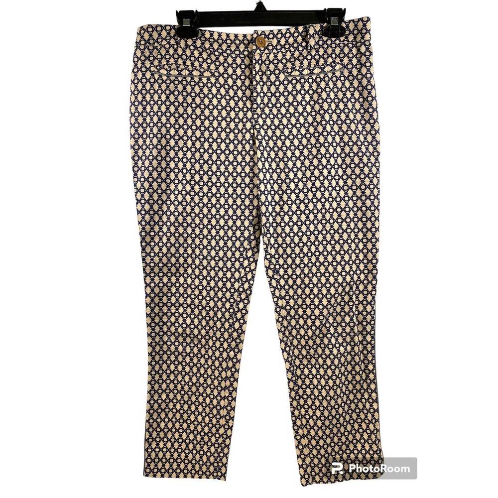 Anthropology Cartonnier Blue Tan Side Stripe Crop Pants Women’s Size 8